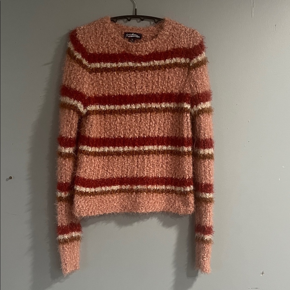 Womanβs Freshman Pink and Red Striped Sweater Medium